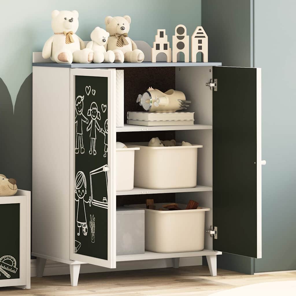 Kreidekasten mit Regal mit Speicher Grau und Weiß Holzwerkstoff