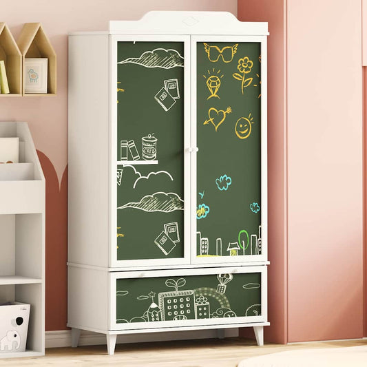 Kreidetafel Kleiderschrank mit Schubladen Weiß Holzwerkstoff