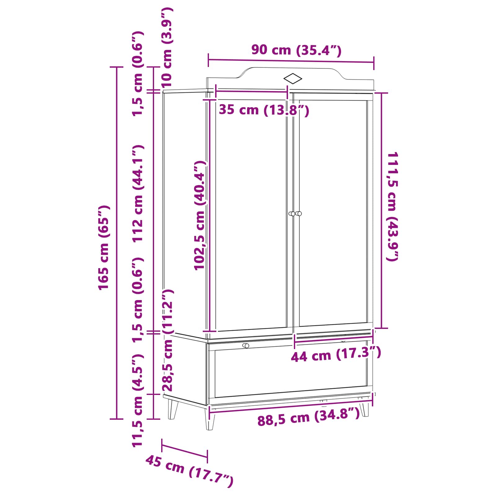 Kinder kreative Aufbewahrung ROROS Weiß 90 x 45 x 165 cm