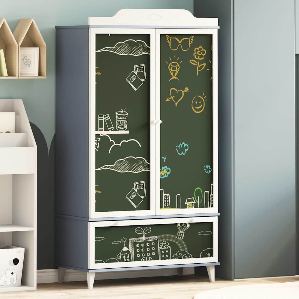 Kreidetafel Kleiderschrank mit Tür Grau und Weiß Holzwerkstoff