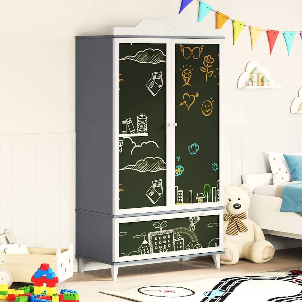 Kreidetafel Kleiderschrank mit Tür Grau und Weiß Holzwerkstoff