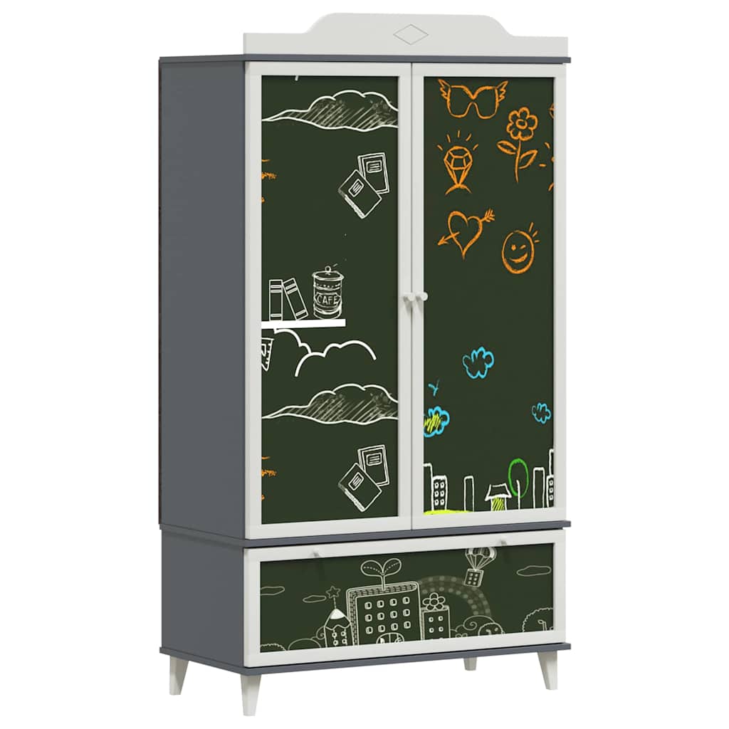 Kreidetafel Kleiderschrank mit Tür Grau und Weiß Holzwerkstoff
