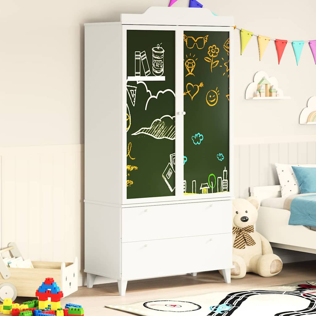 Kreidetafel Kleiderschrank mit Schubladen Weiß Holzwerkstoff