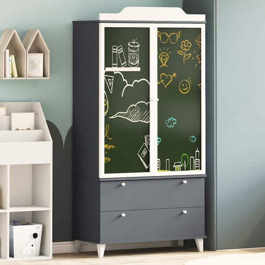Kreidetafel Kleiderschrank mit Tür Grau und Weiß Holzwerkstoff