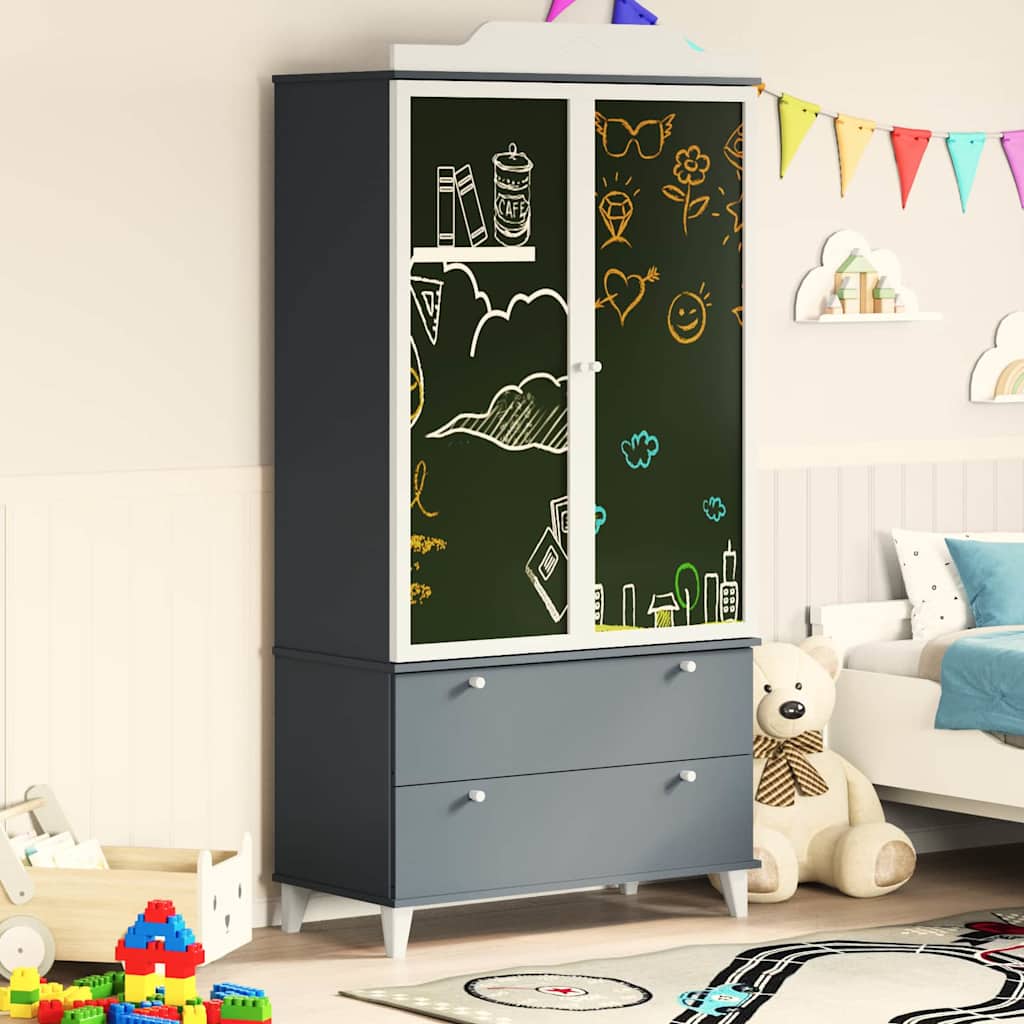 Kreidetafel Kleiderschrank mit Tür Grau und Weiß Holzwerkstoff