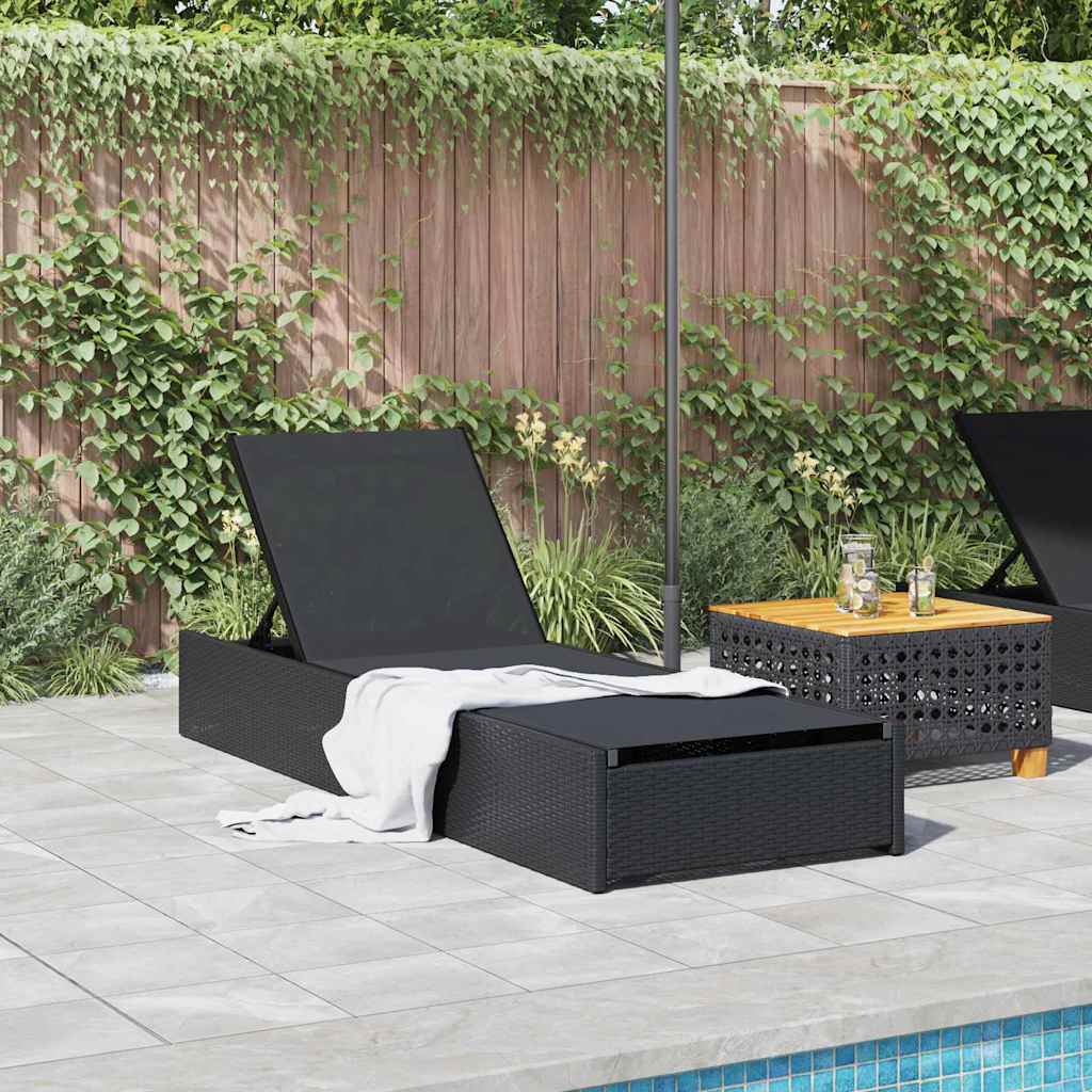 Sonnenliege mit Kissen Schwarz 60 x 200 x 27cm Poly-Rattan