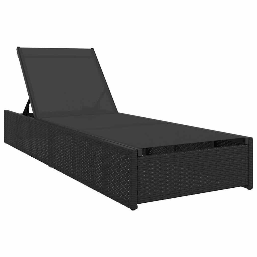 Sonnenliege mit Kissen Schwarz 60 x 200 x 27cm Poly-Rattan
