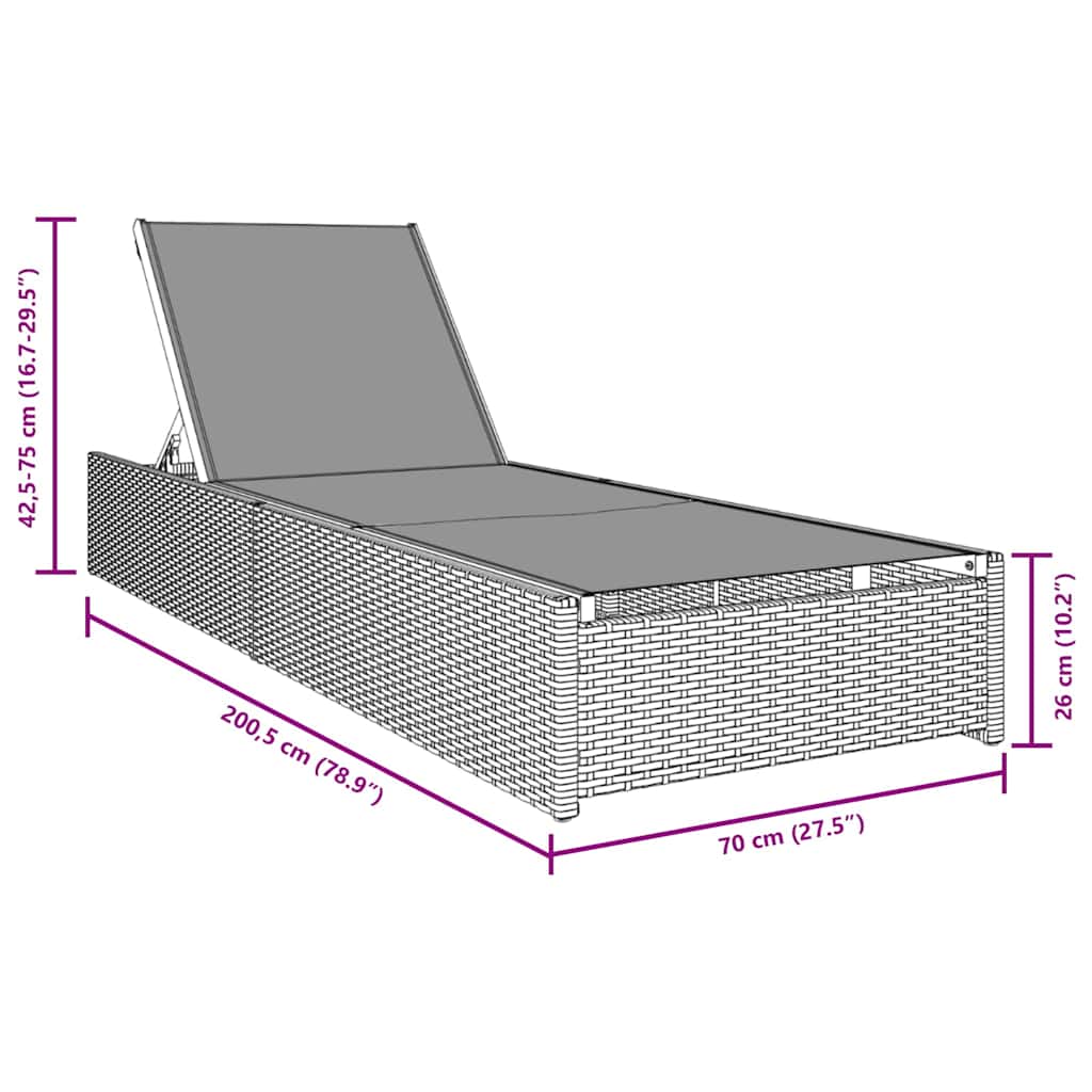 Sonnenliege Grau 200,5 x 70 x 75 cm Poly-Rattan