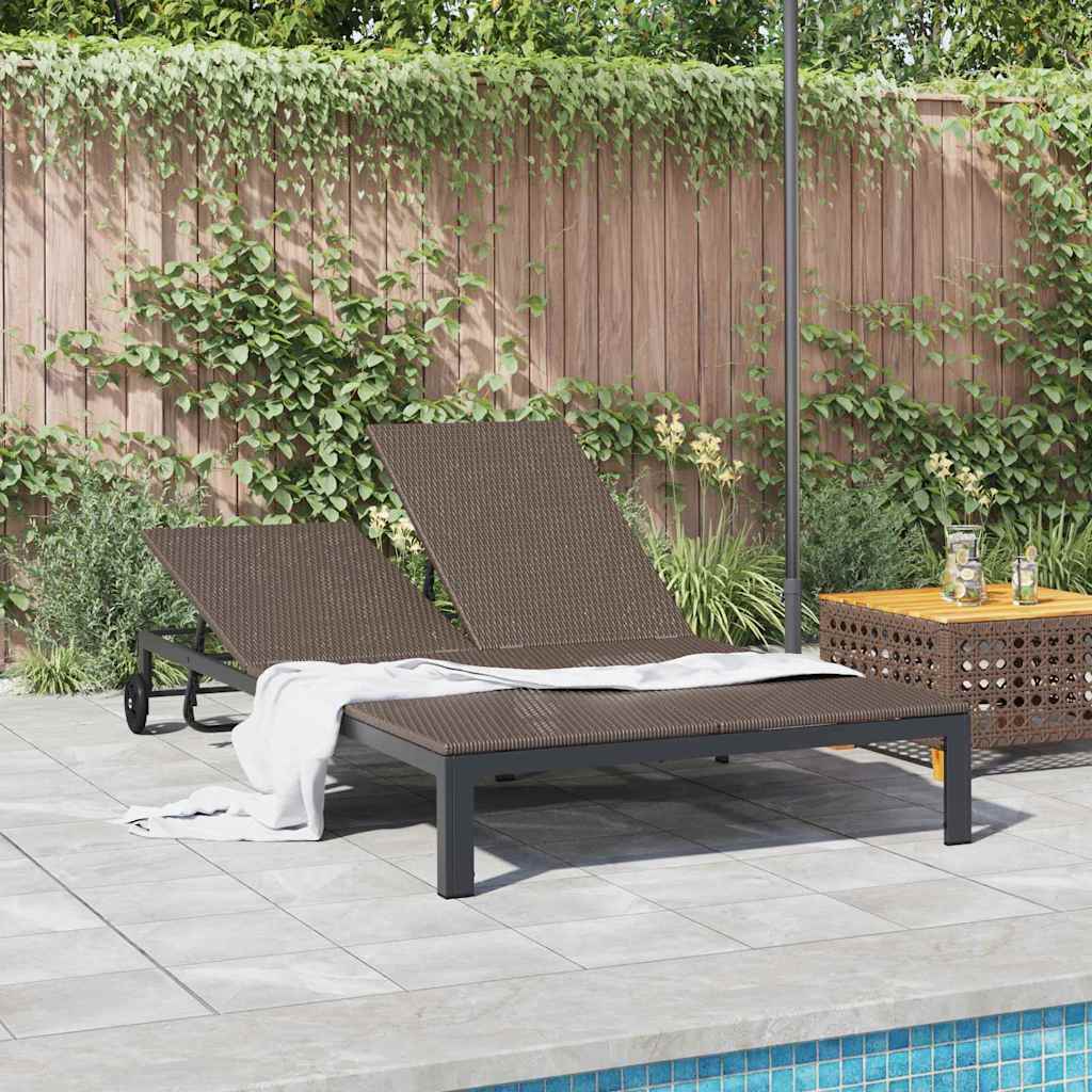 Sonnenliege 2-Person Braun 60 x 200 x 27cm Poly-Rattan