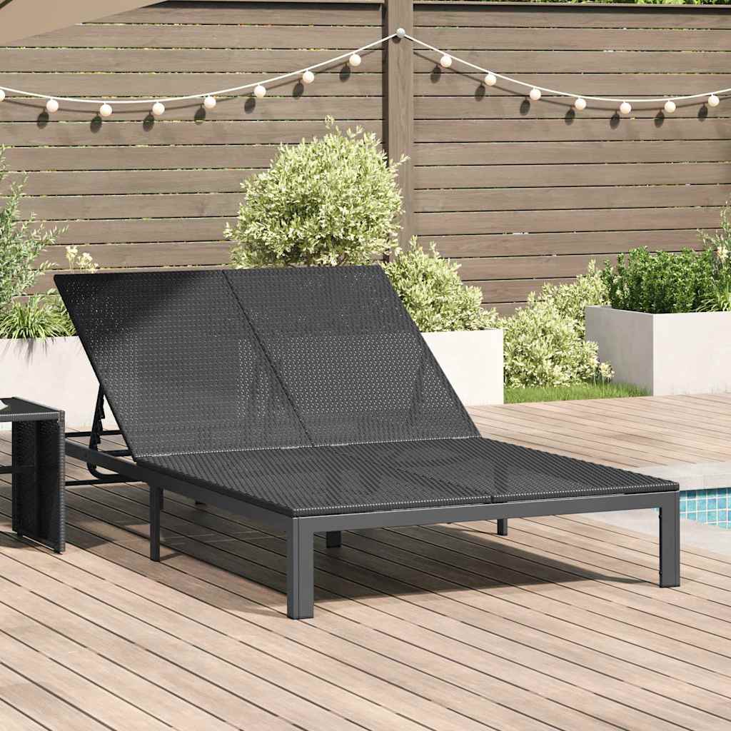 Sonnenliege Poly-Rattan Schwarz
