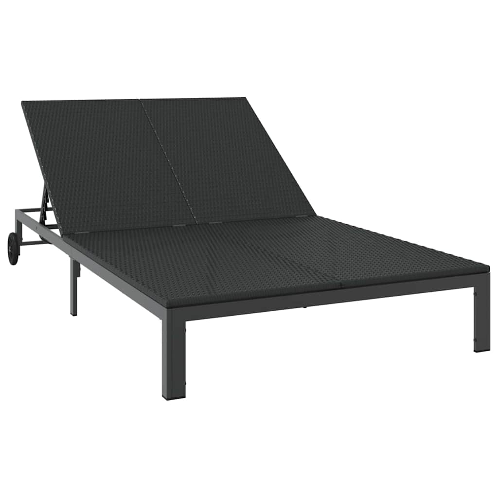 Sonnenliege Poly-Rattan Schwarz