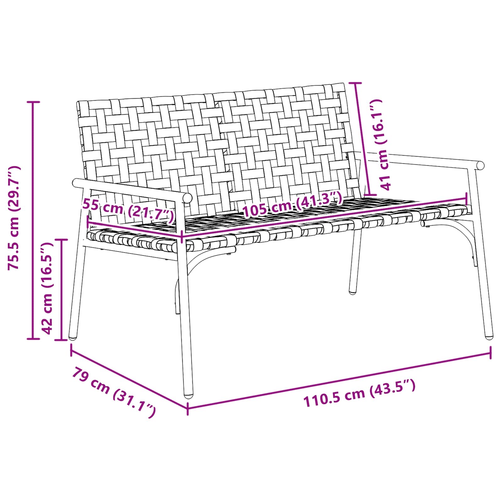 Gartenstuhl Braun 110,5 x 79 x 75,5 cm Poly-Rattan
