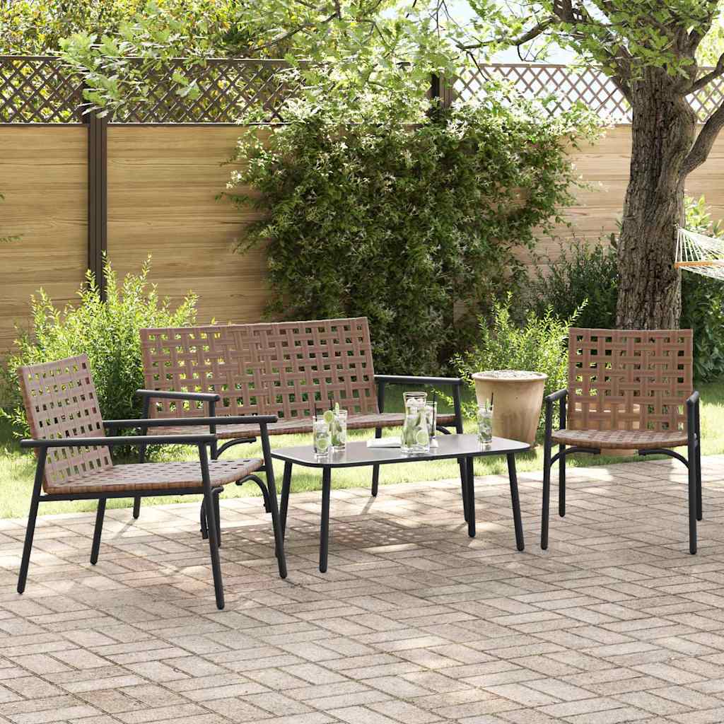 Garten Essgruppe 4 Stk. Braun Poly-Rattan
