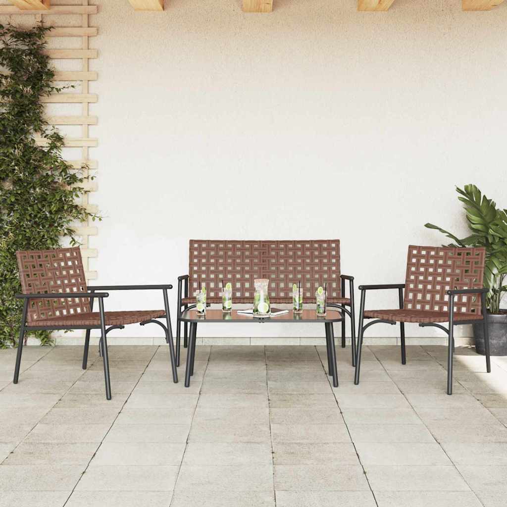 Garten Essgruppe 4 Stk. Braun Poly-Rattan