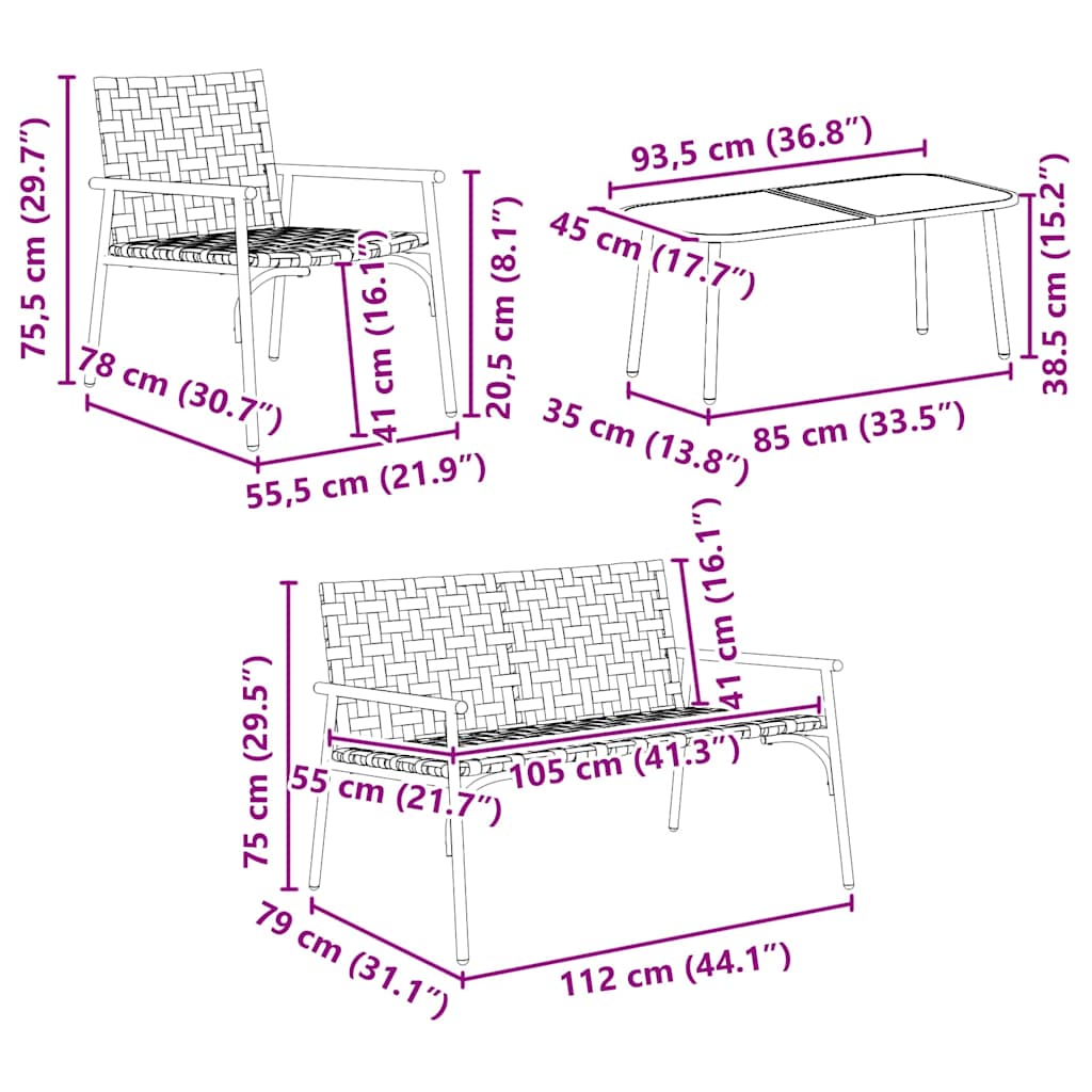 Garten Essgruppe 4 Stk. Braun Poly-Rattan