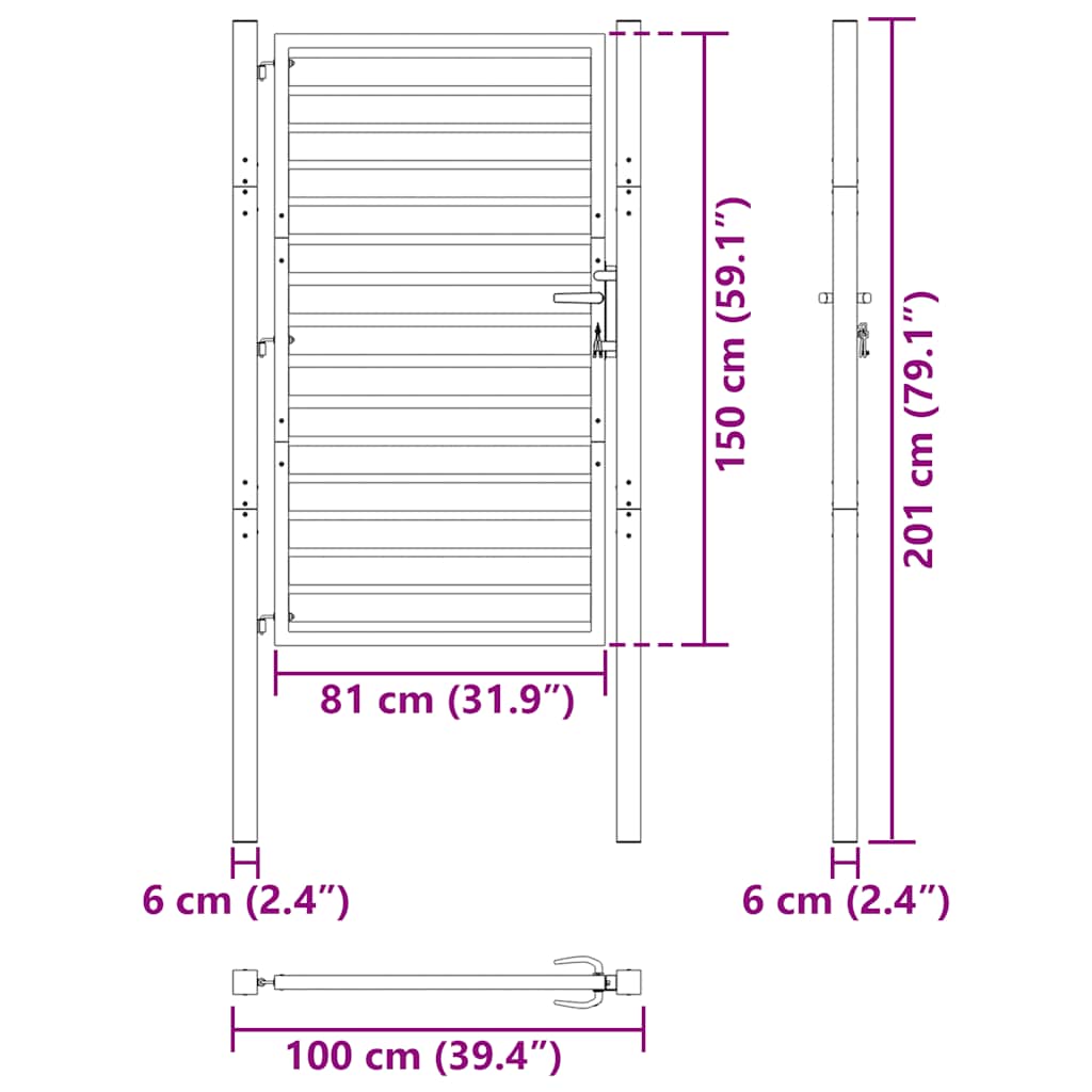 Gartentor Abschließbar Schwarz 100x150 cm Aluminium