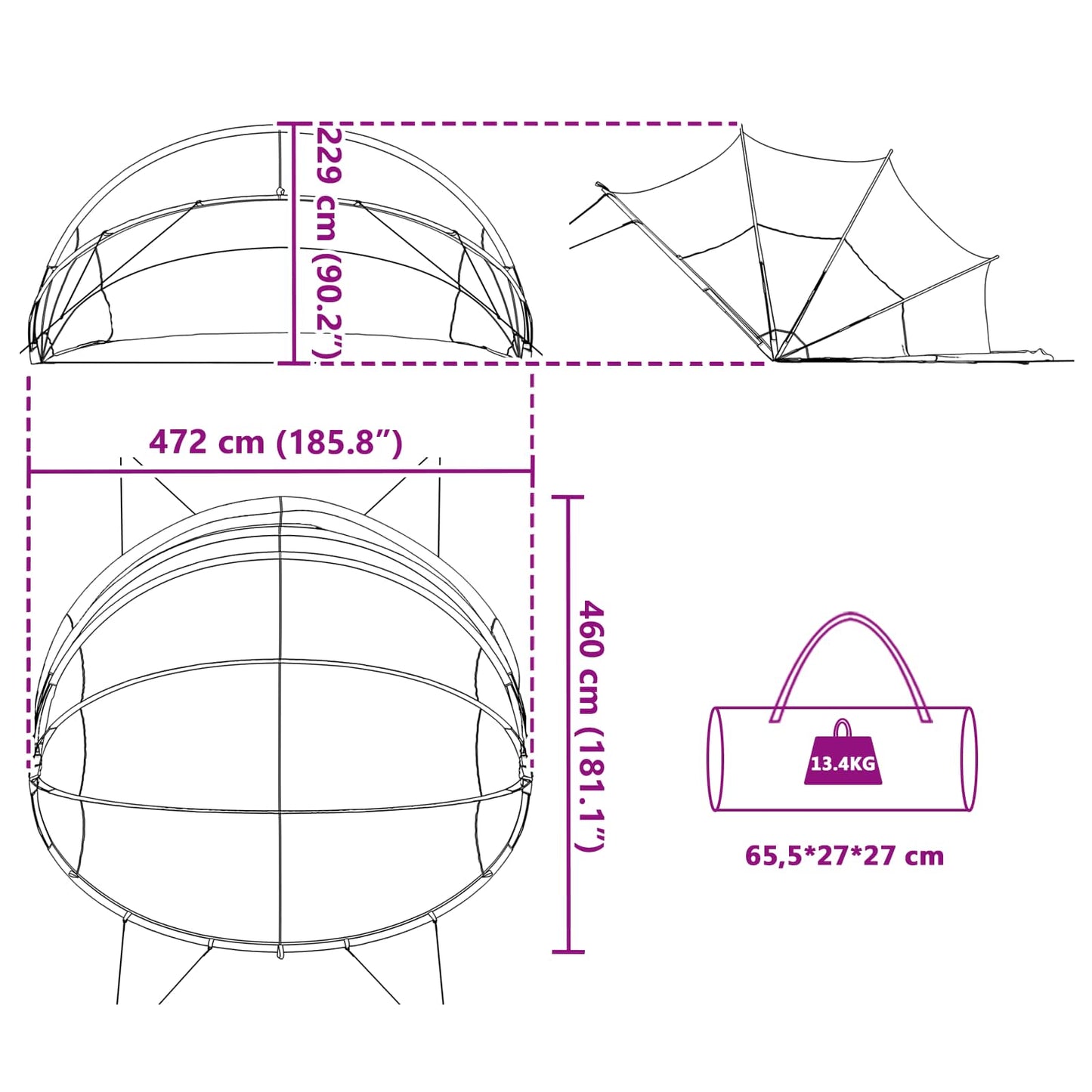 Pool-Dome 472 x 460 x 229 cm 185T Polyester mit PU-Beschichtung