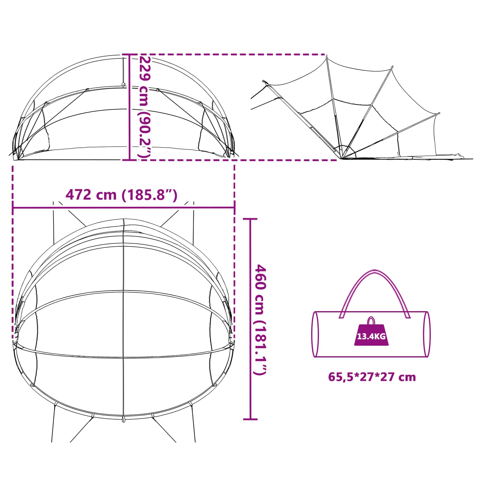 Pool-Dome 472 x 460 x 229 cm 185T Polyester mit PU-Beschichtung