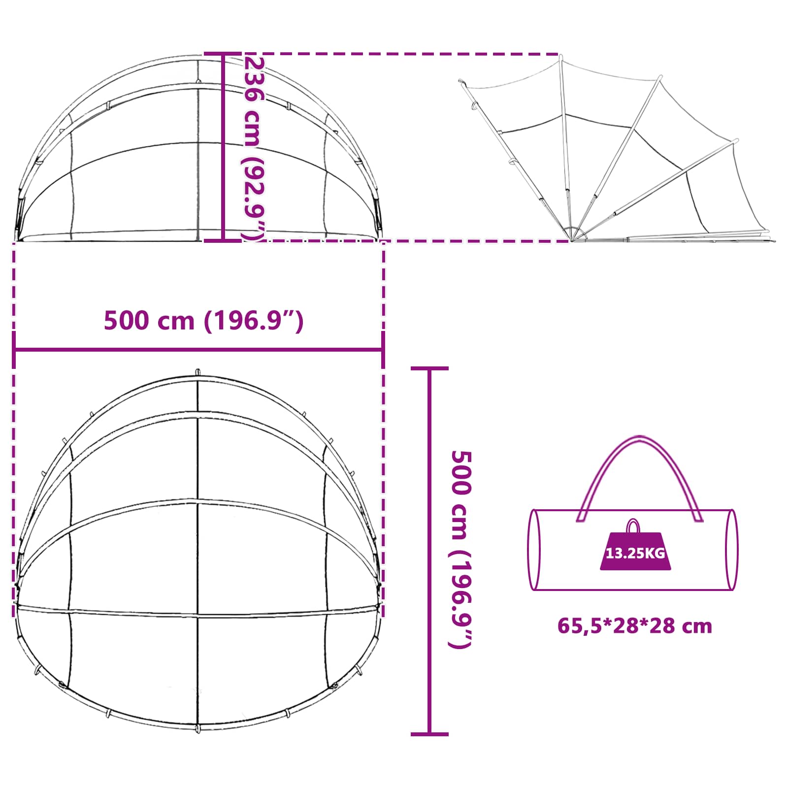 Pool-Dome 500 x 500 x 236 cm 185T Polyester mit PU-Beschichtung
