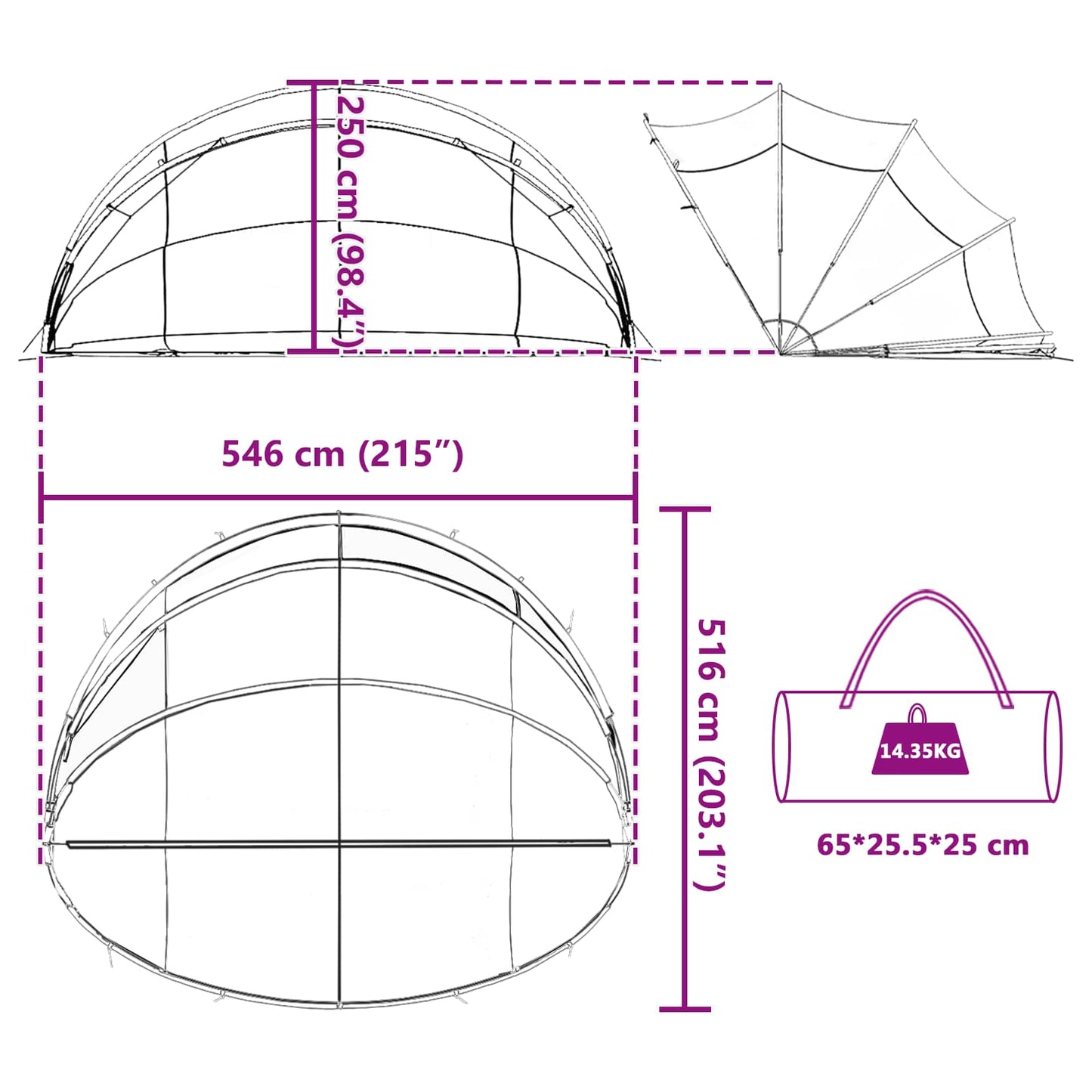 Pool-Dome 546 x 516 x 250 cm 185T Polyester mit PU-Beschichtung