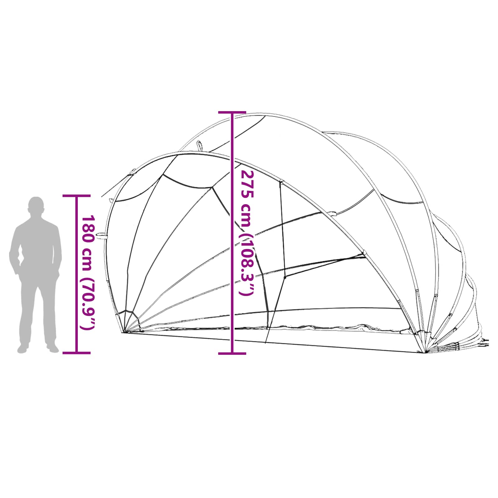 Pool-Dome 592 x 590 x 275 cm 185T Polyester mit PU-Beschichtung