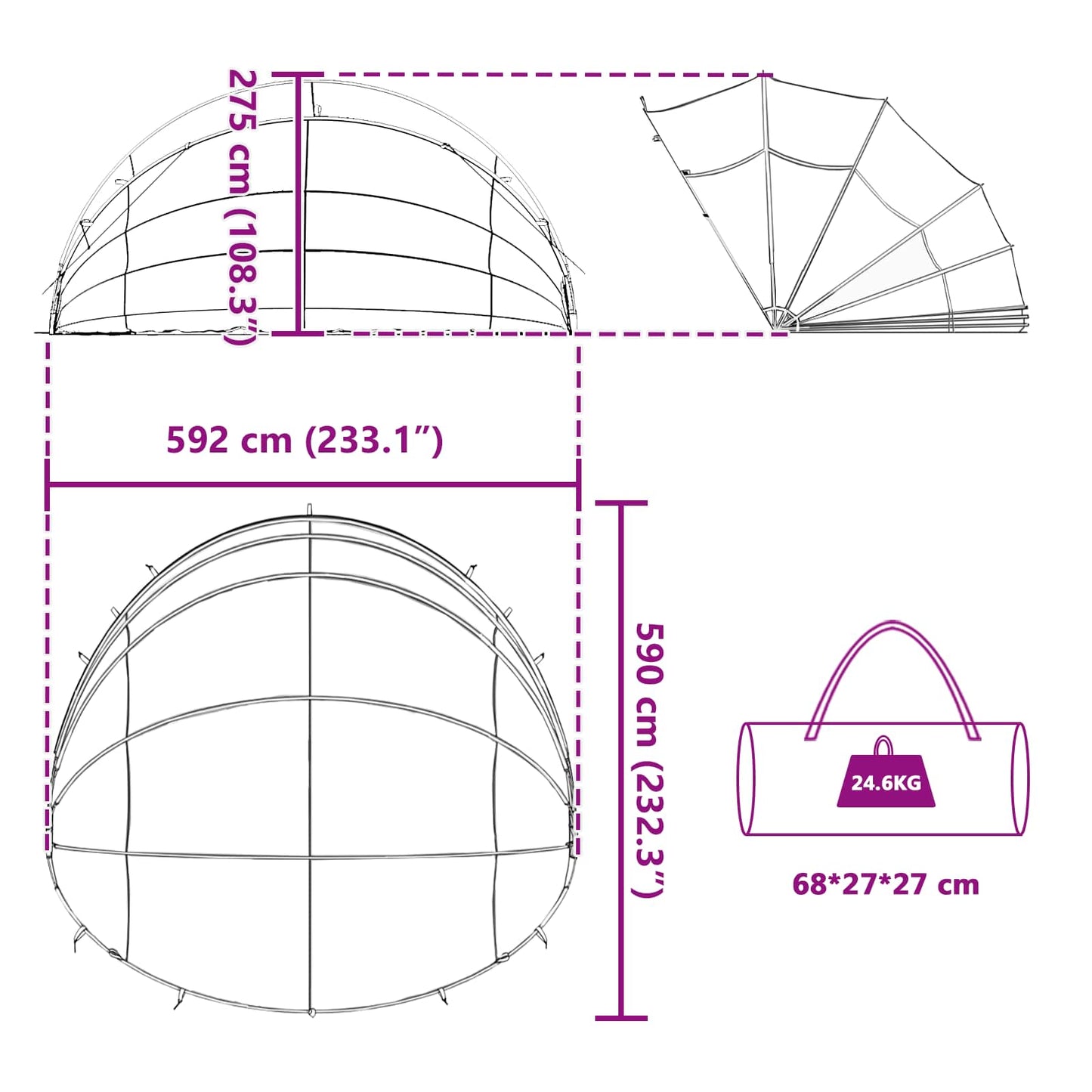 Pool-Dome 592 x 590 x 275 cm 185T Polyester mit PU-Beschichtung