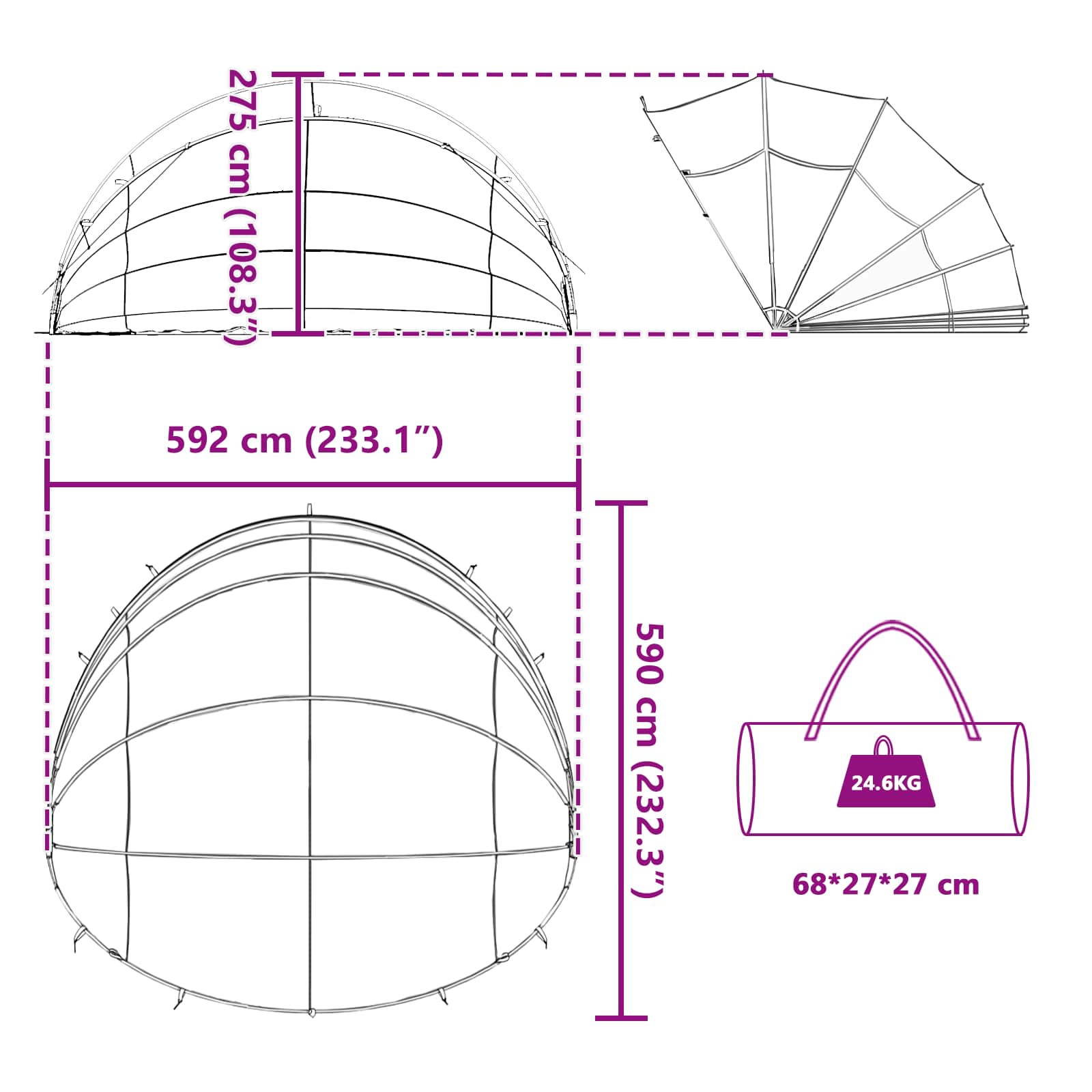 Pool-Dome 592 x 590 x 275 cm 185T Polyester mit PU-Beschichtung