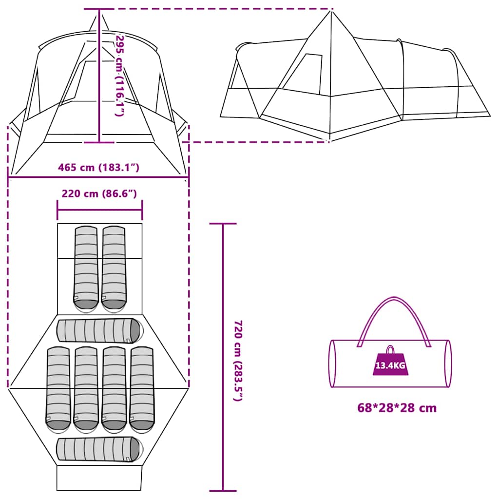 Teepee Zelt für 8 Personen 8 Personen Blau