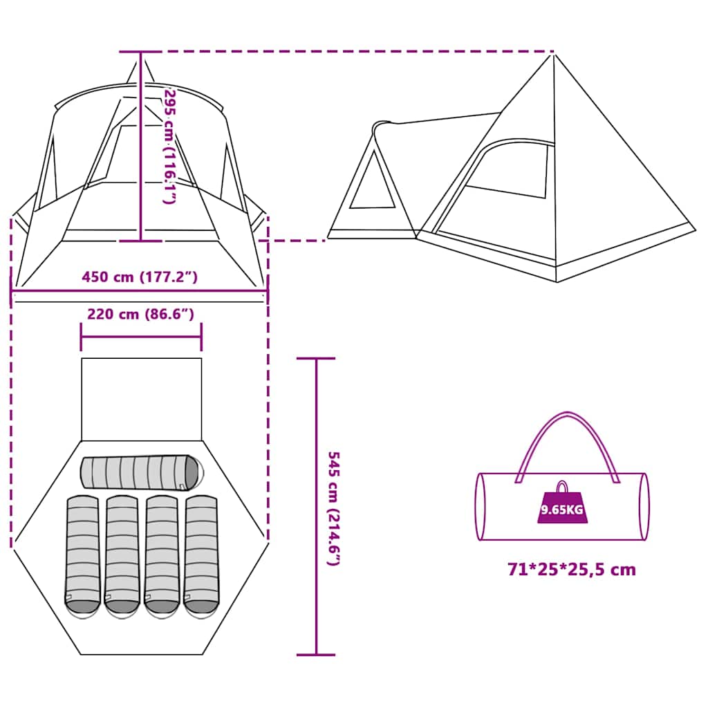 Teepee Zelt für 5 Personen 5 Personen Grau und Orange