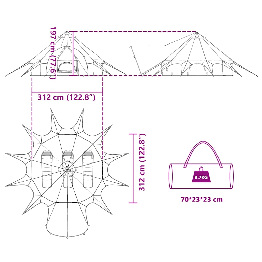 Teepee Zelt für 3 Personen 3 Personen Blau und Grau