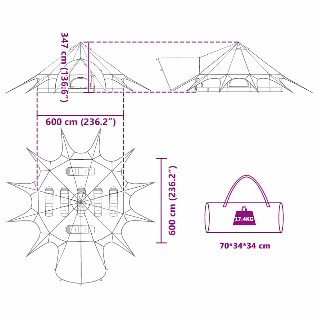 Teepee Zelt für 7 Personen 7 Personen Grün und Grau