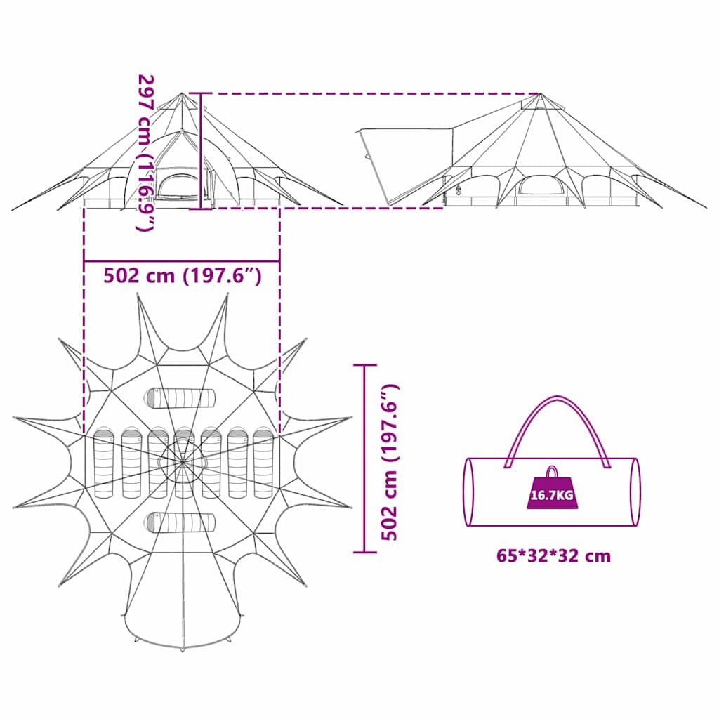 Teepee Zelt für 9 Personen 9 Personen Blau und Grau