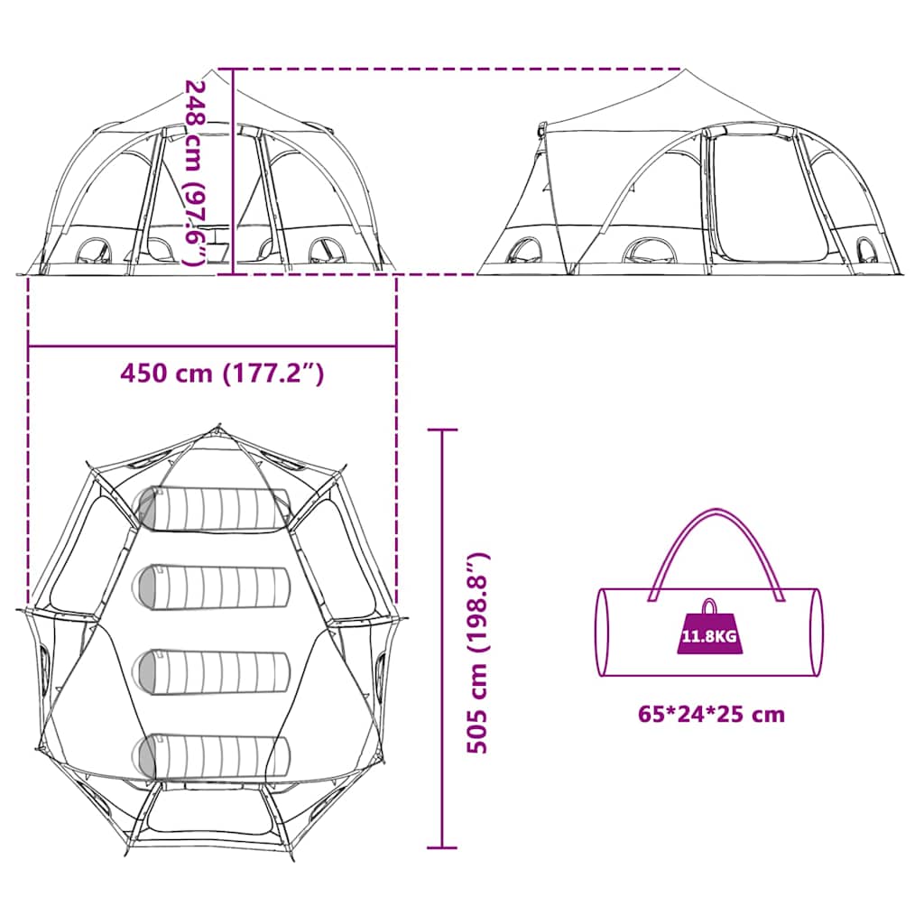 Dome Zelt für 4 Personen mit Dach Blau 505 x 450 x 248 cm