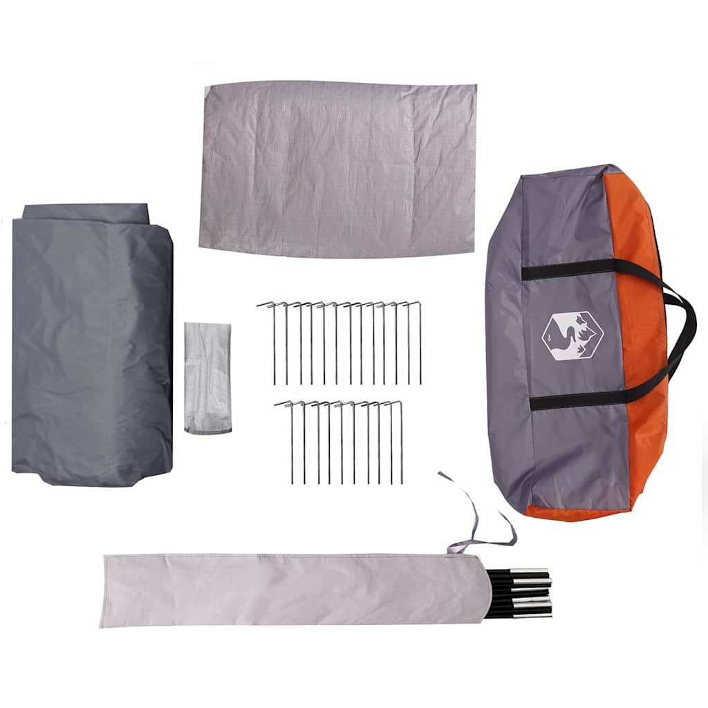 Zelt für 6 Personen mit Dach Grau und Orange 425 x 396 x 222 cm