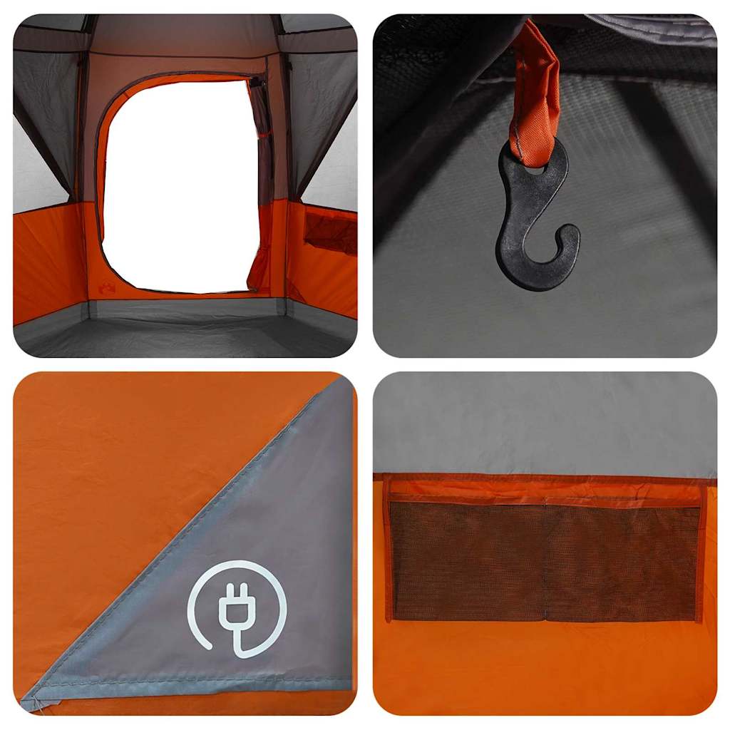 Zelt für 6 Personen mit Dach Grau und Orange 425 x 396 x 222 cm