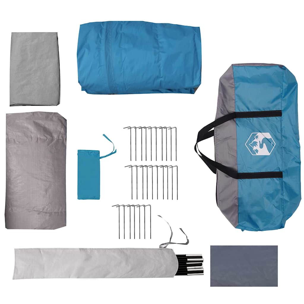 Tunnelzelt 4-Personen mit Dach Blau und Grau 740 x 370 x 220 cm