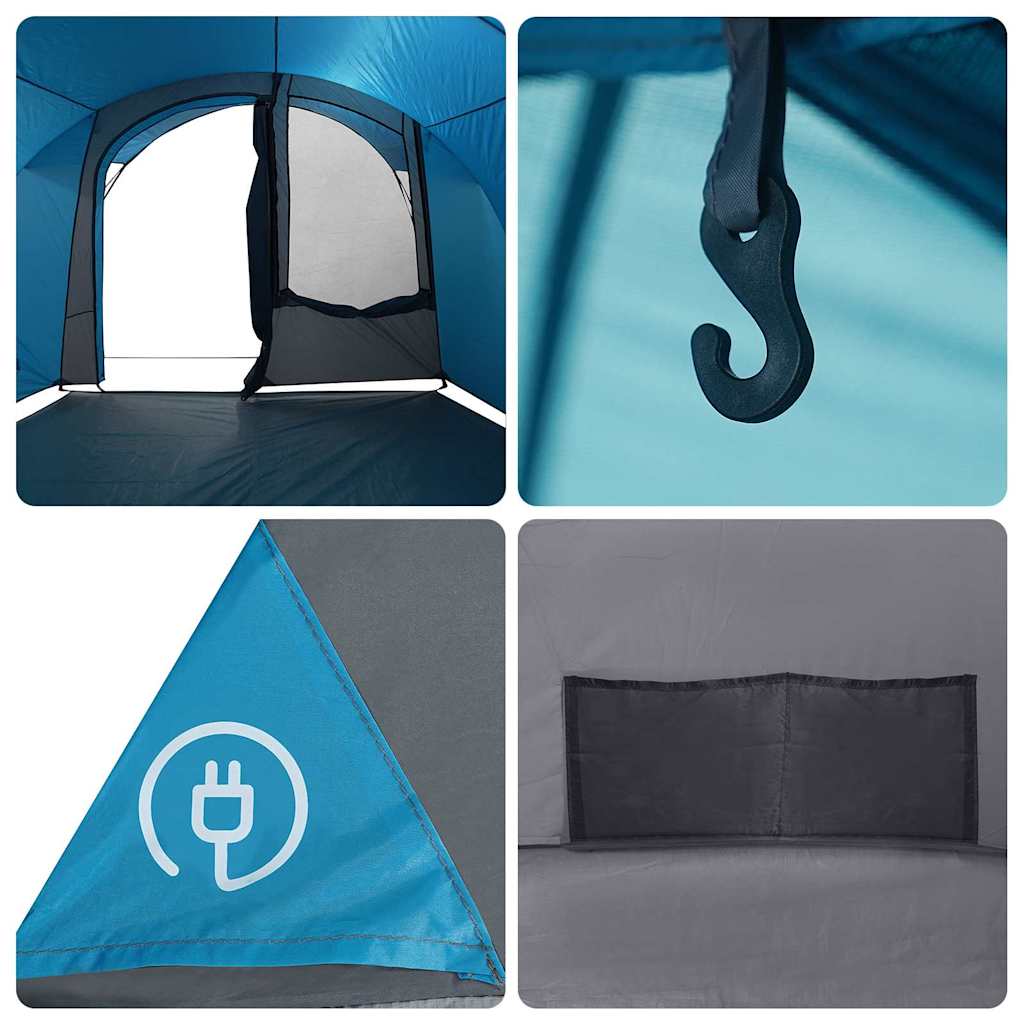 Tunnelzelt 4-Personen mit Dach Blau und Grau 740 x 370 x 220 cm