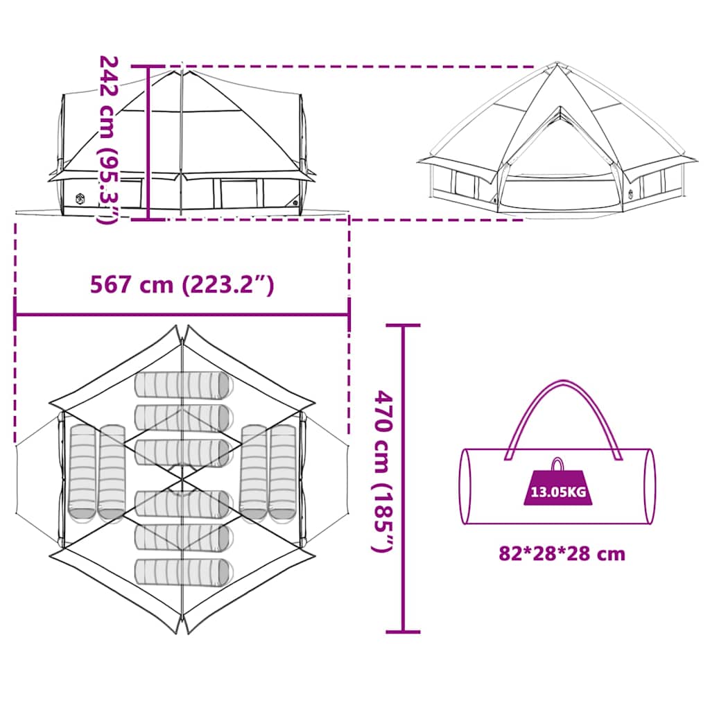 Teepee Zelt für 10 Personen 10 Personen Grün und Weiß