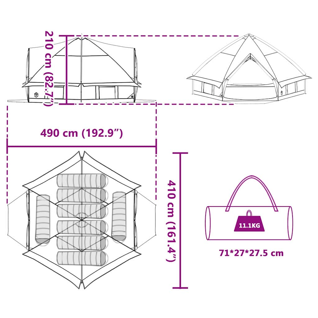 Teepee Zelt für 8 Personen 8 Personen Blau und Grau
