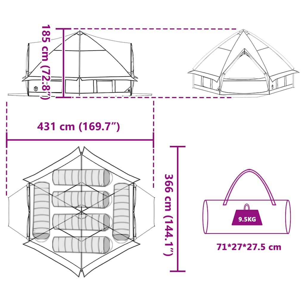 Teepee Zelt für 6 Personen 6 Personen Grau und Orange