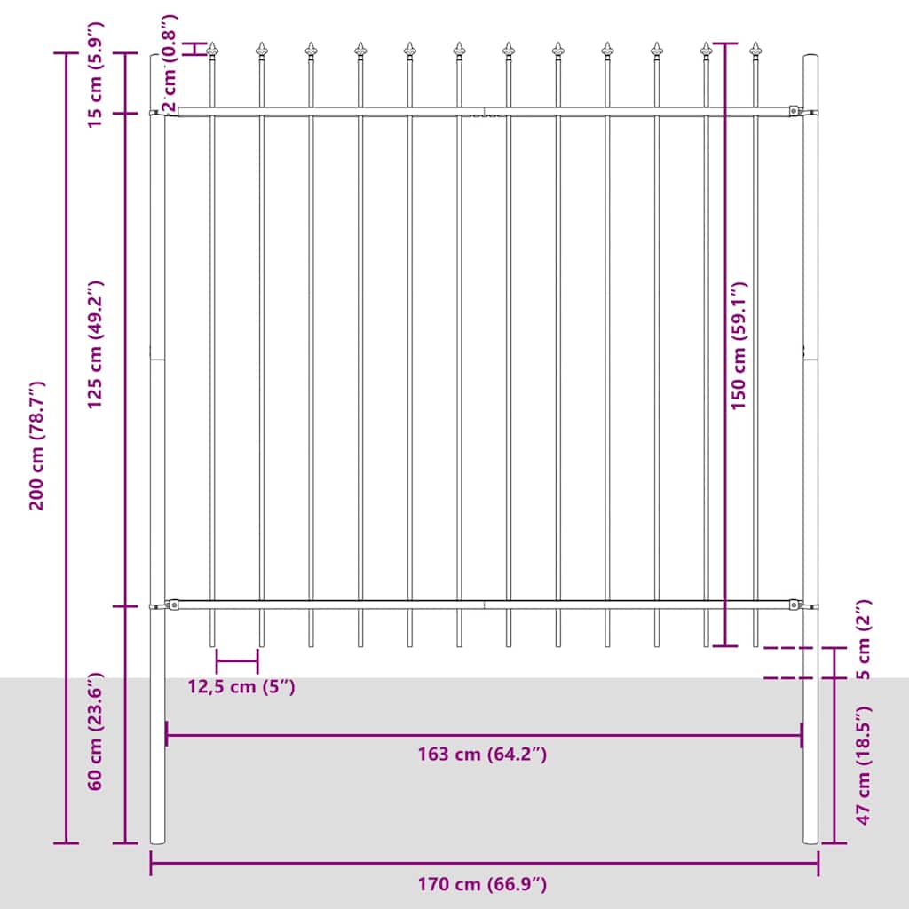 Gartenzaun WOERDEN 1,7 x 1,5 m Pulverbeschichteter Stahl Grau