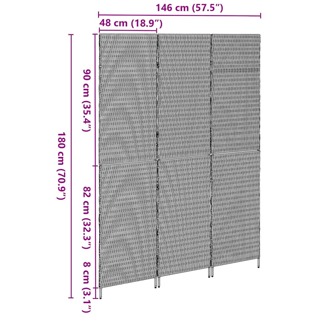 Raumteiler Grau 146 x 180 cm Poly-Rattan