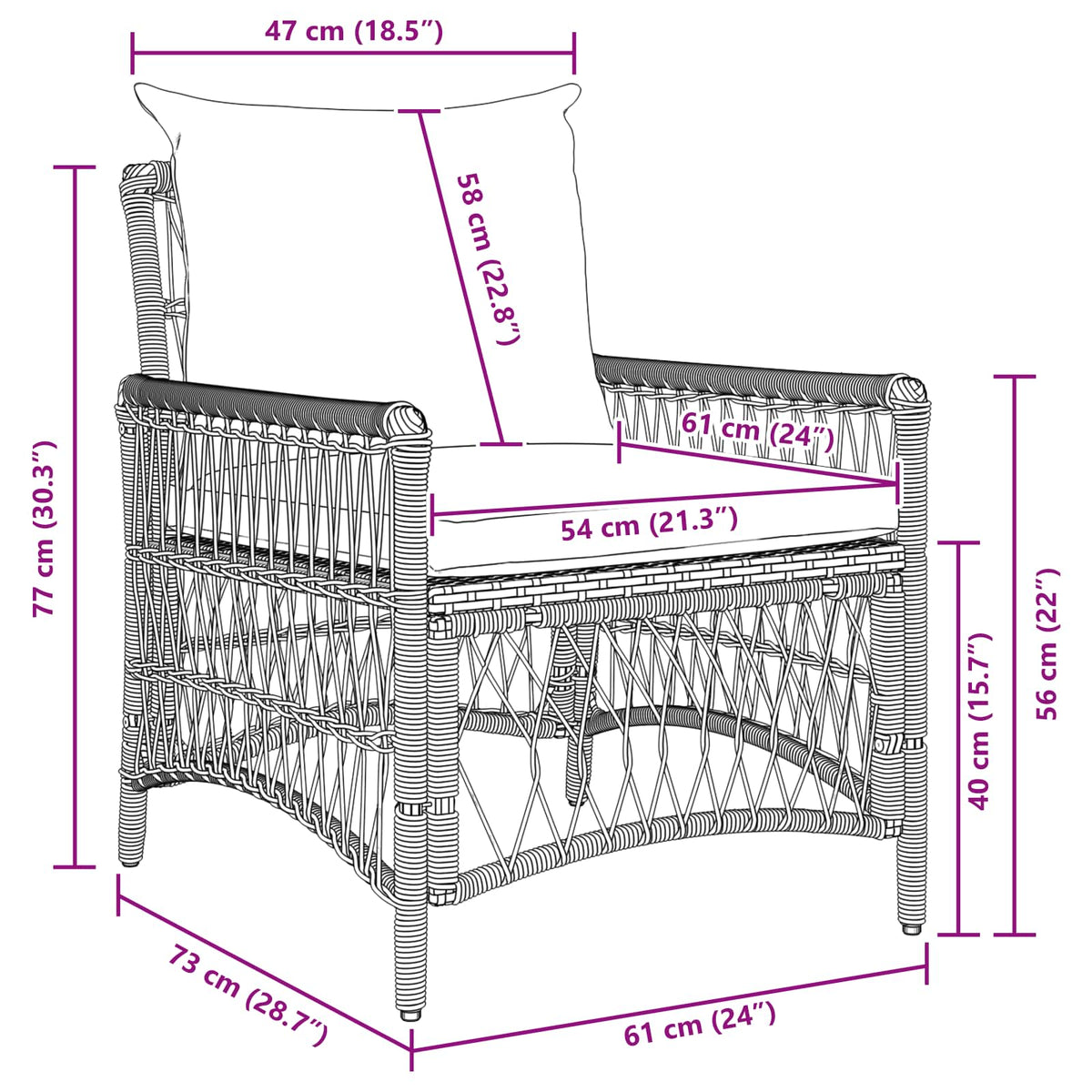 Gartenstuhl mit Kissen Grau 73 x 61 x 77 cm Poly-Rattan