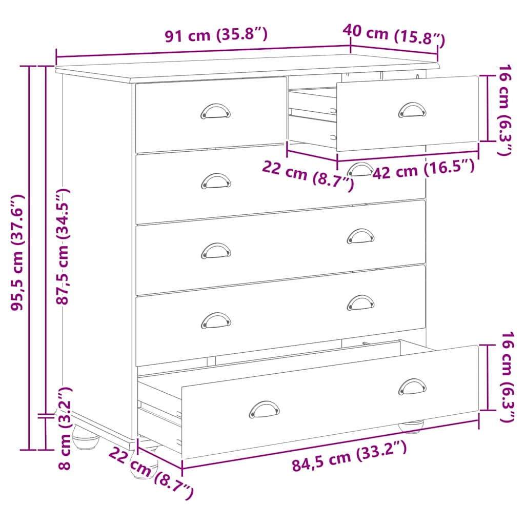 Schubladenkommode mit Schubladen ASKIM Weiß 91 x 40 x 95,5 cm