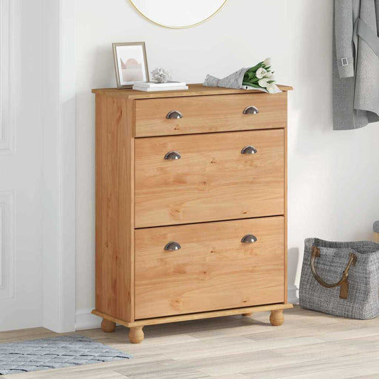 Schuhschrank ASKIM Braun 85 x 35 x 108 cm Massivholz Kiefer