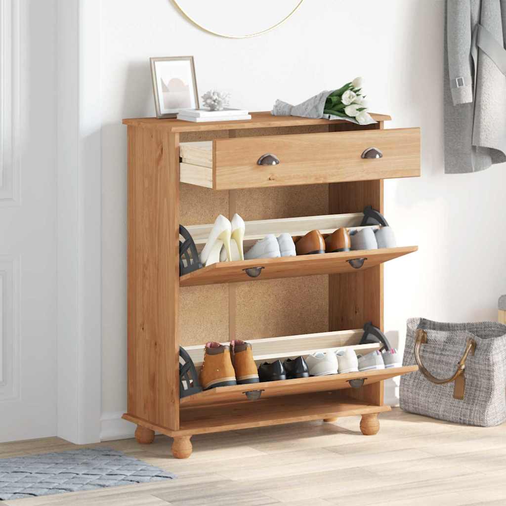 Schuhschrank ASKIM Braun 85 x 35 x 108 cm Massivholz Kiefer