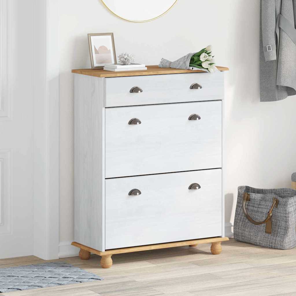 Schuhschrank ASKIM Weiß 85 x 35 x 108 cm Massivholz Kiefer