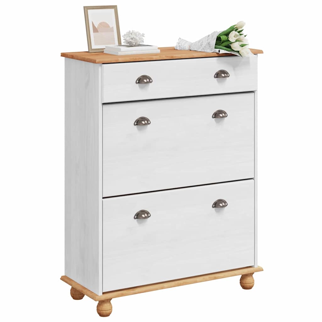 Schuhschrank ASKIM Weiß 85 x 35 x 108 cm Massivholz Kiefer