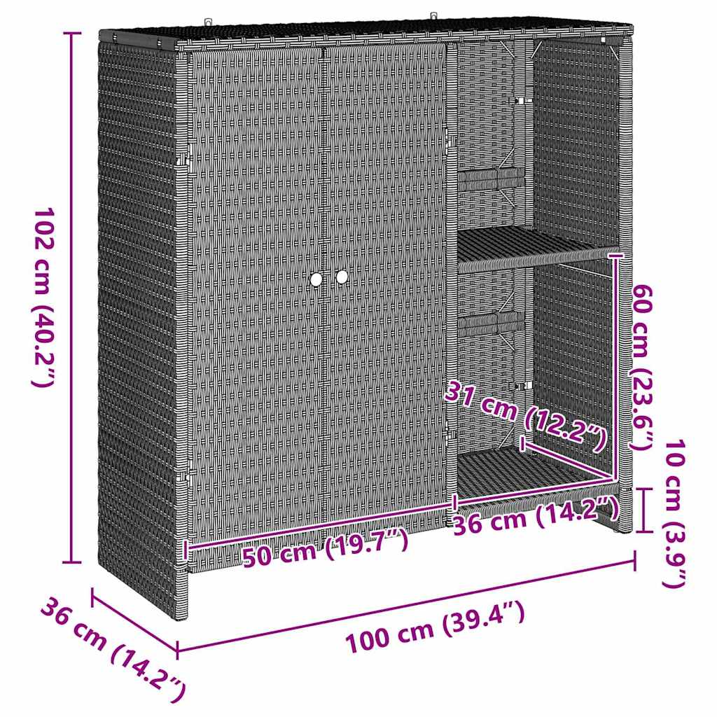 Aufbewahrungsschrank mit Tür Hellgrau 100 x 36 x 102 cm Rattan