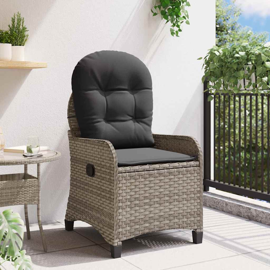 Liegestuhl mit Kissen Grau 56 x 66 x 95 cm Poly-Rattan